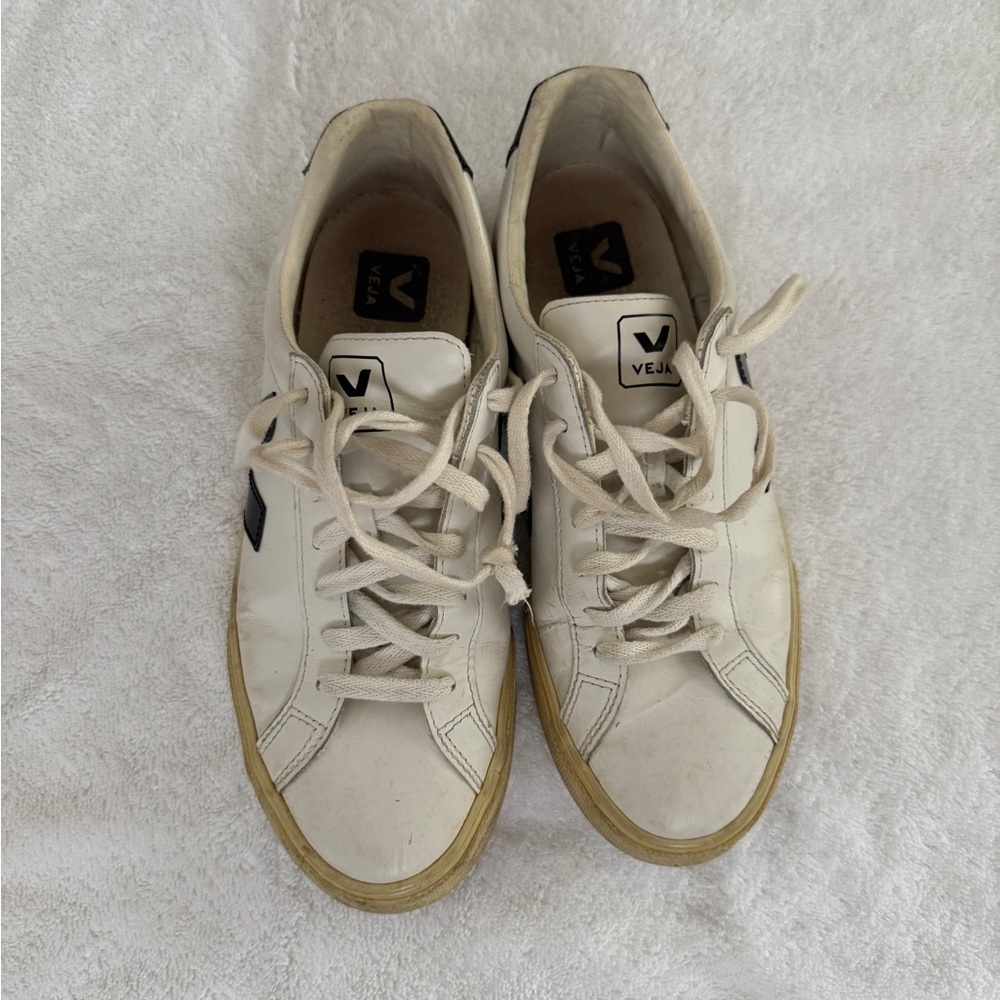 Veja White and Black Lace-Up Sneakers.